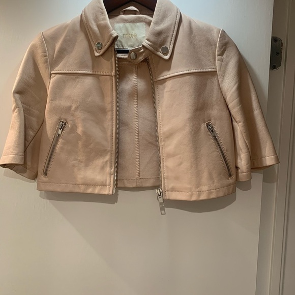 Maje leather cropped jacket, pale pink/beige - Picture 2 of 4